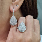 Classic Pear Pave Dangling Statement Diamond Jewelry Set 18K