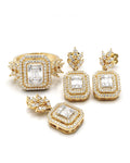 Classic Emerald Double Halo Dangling Jewelry Set 14K