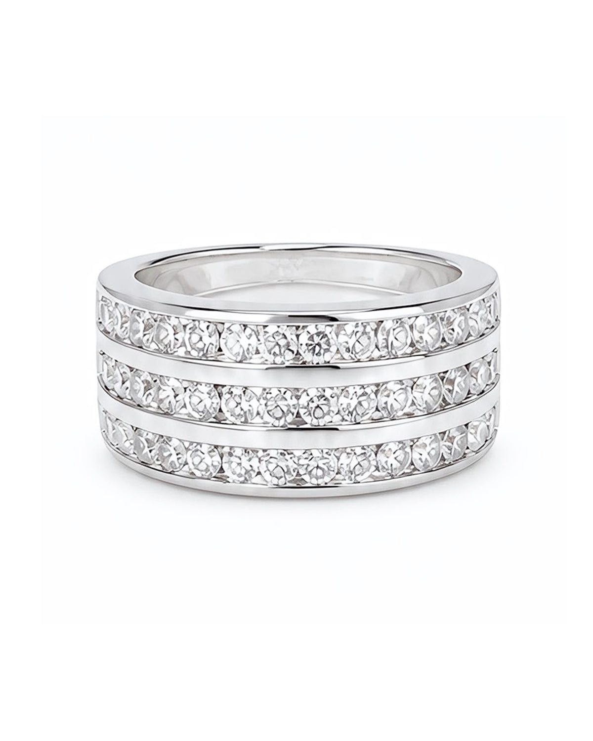 Classic Unisex Round Layered Half Eternity Diamond Ring 14K