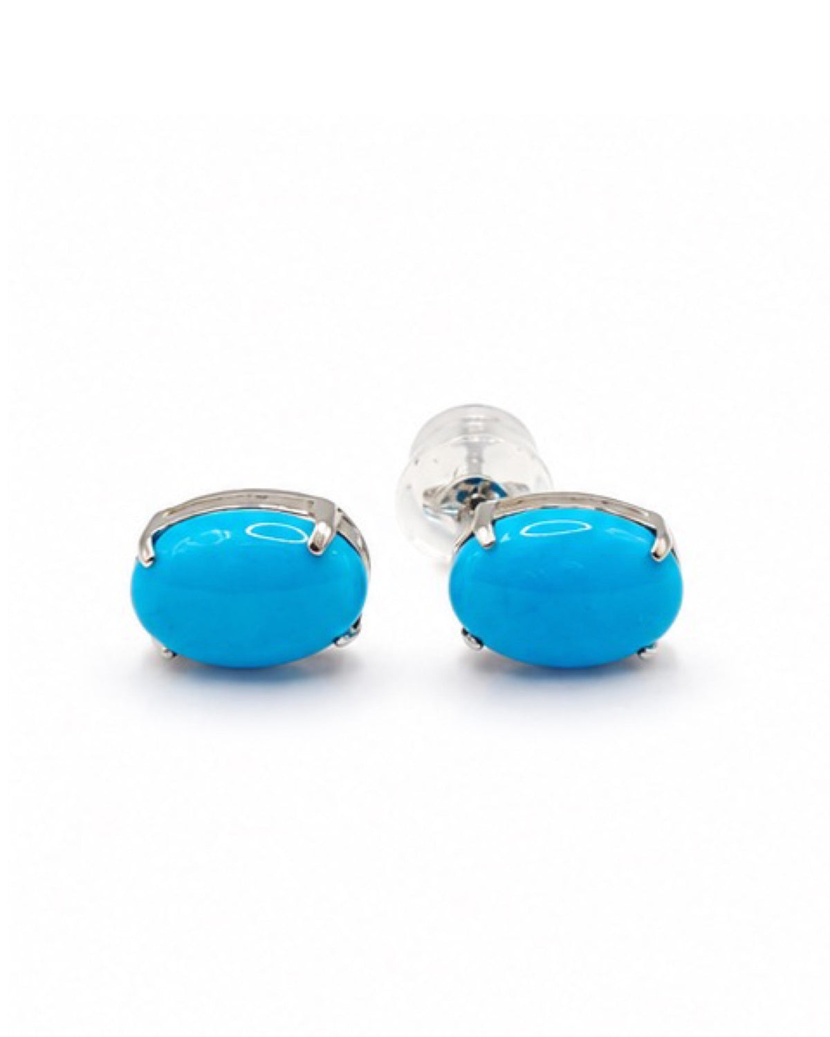 Turquoise Gemstones Oval Stud Earrings Platinum