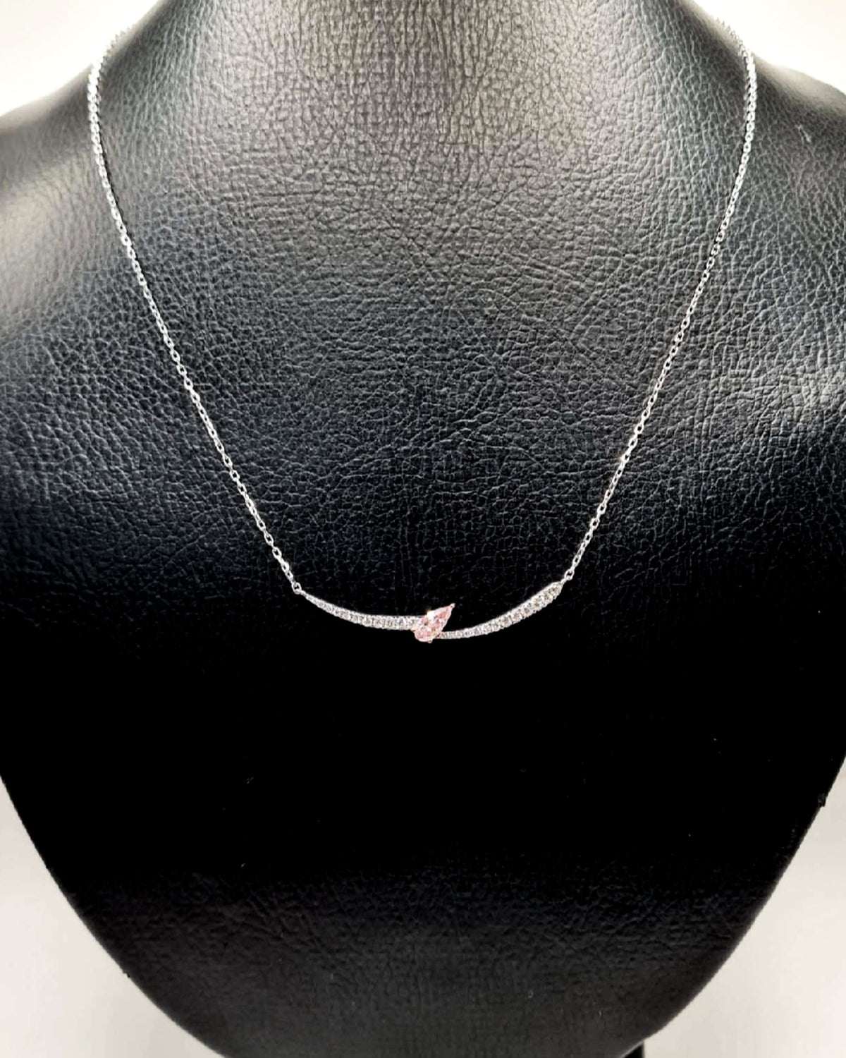 Teardrop Pink Sapphire Gemstone Bar Diamond Necklace 14K