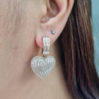 Classic Heart Paved Dangling Statement Diamond Earrings 14K