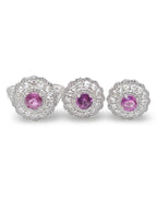 Floral Pink Sapphire Gemstones Diamond Jewelry Set 14K