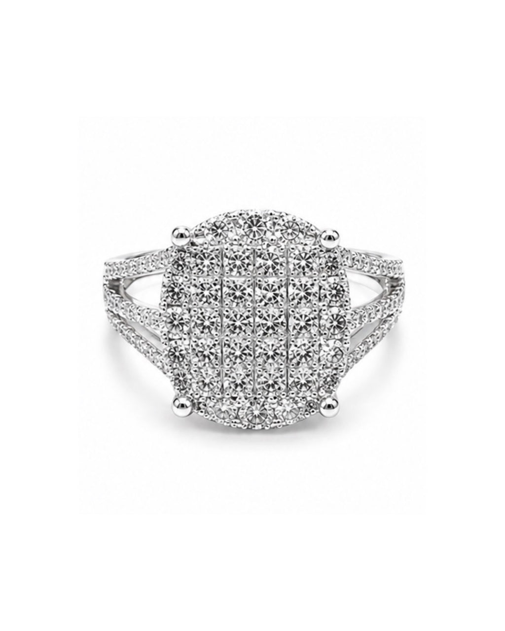 Classic Oval Invisible Setting Paved Diamond Ring 18K