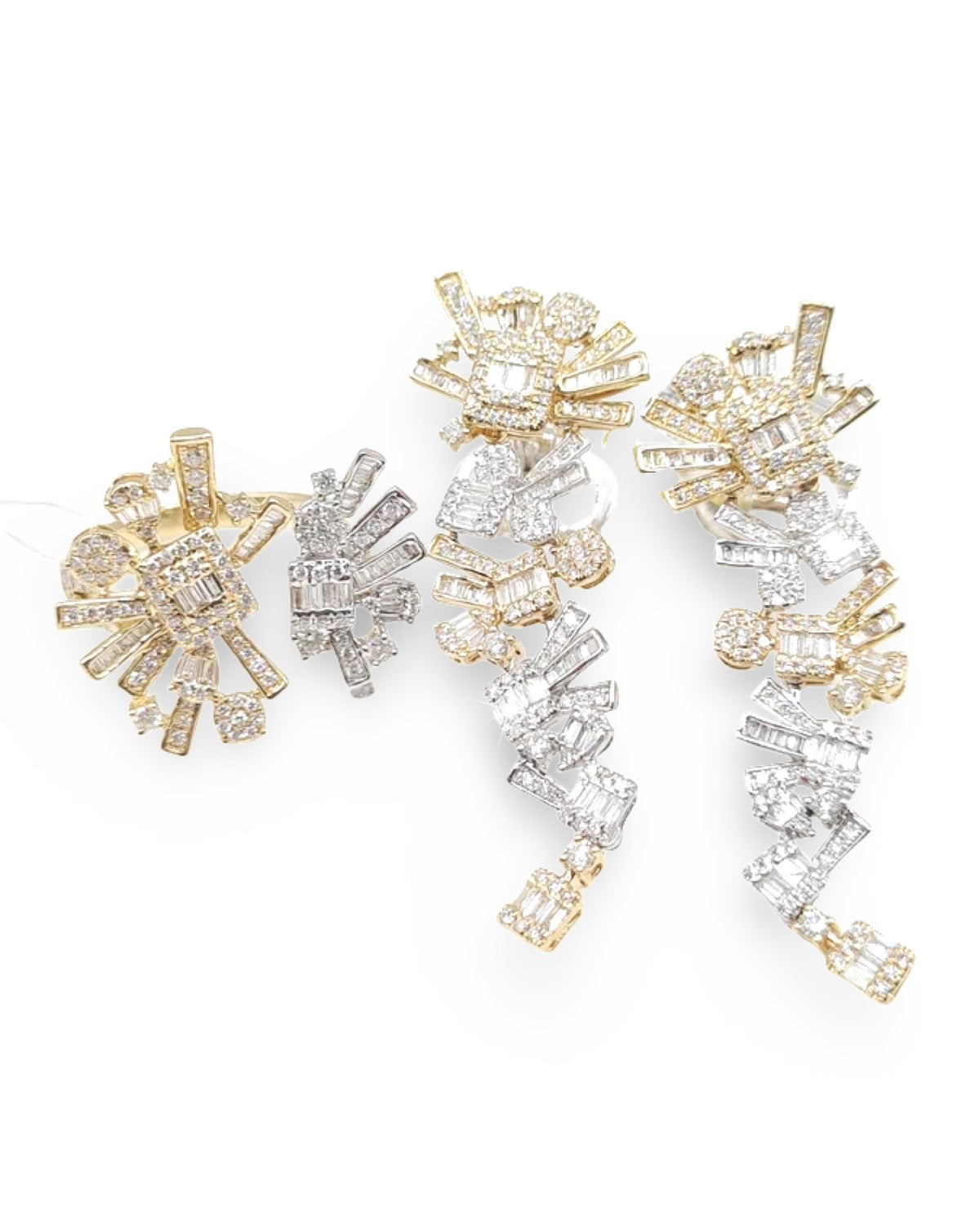 Golden Wings Cluster Dangle Statement Diamond Jewelry Set 14K