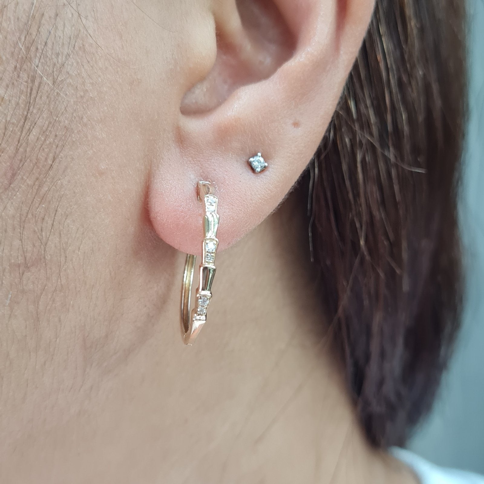 Classic Golden Serpent Hoop Diamond Earrings 14K