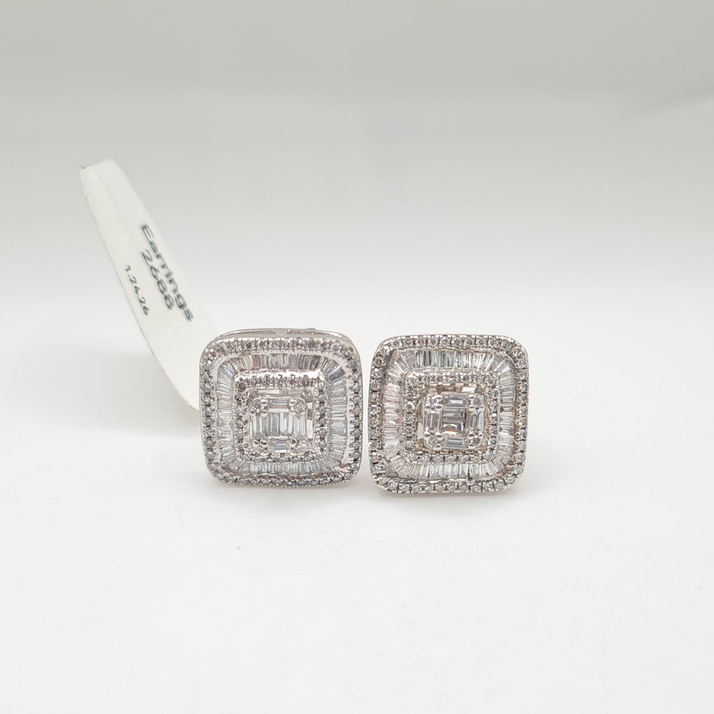 Classic Square Emerald Halo Diamond Earrings 14K