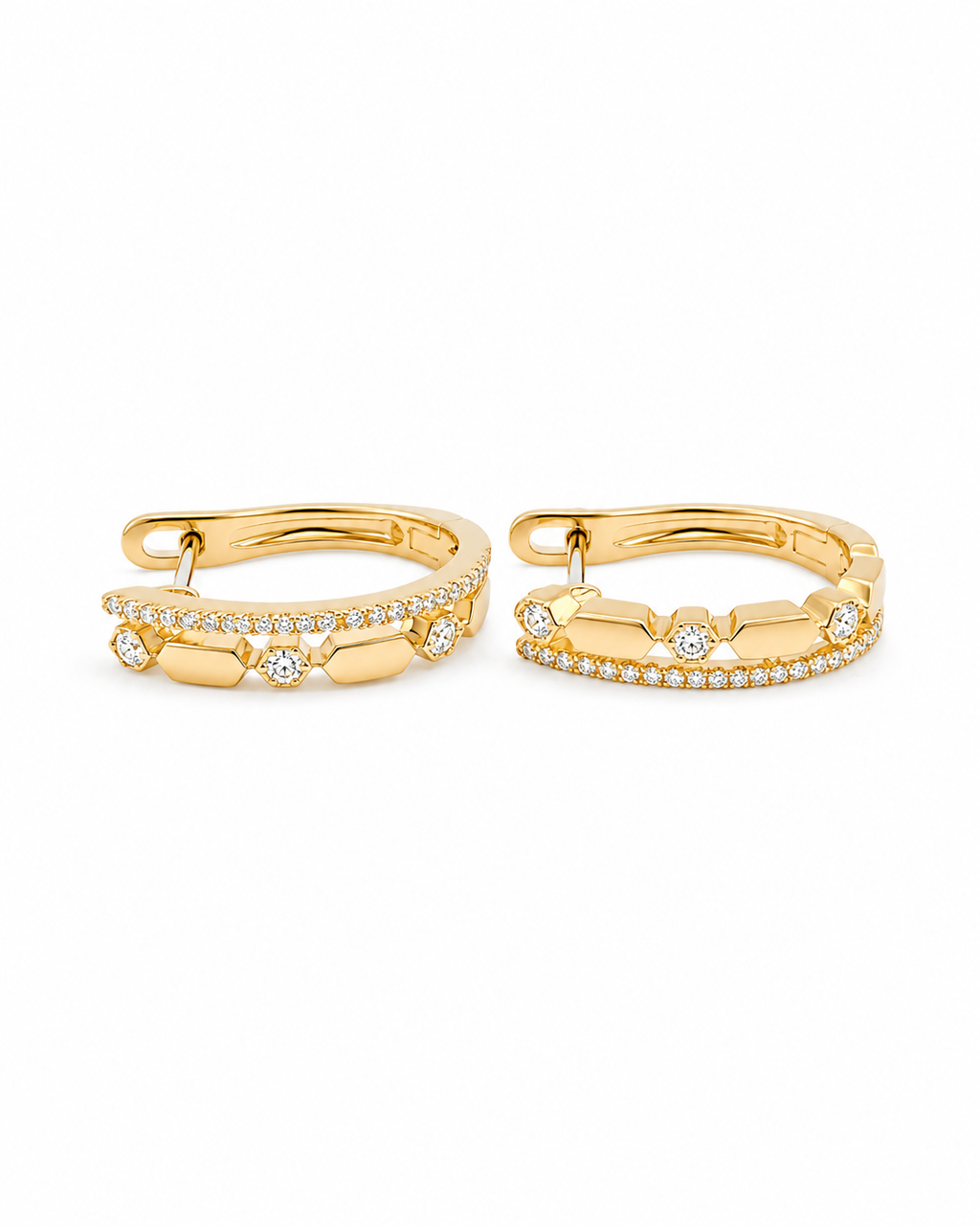 Classic Hoop Layered Diamond Earrings 14K