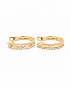 Classic Hoop Layered Diamond Earrings 14K