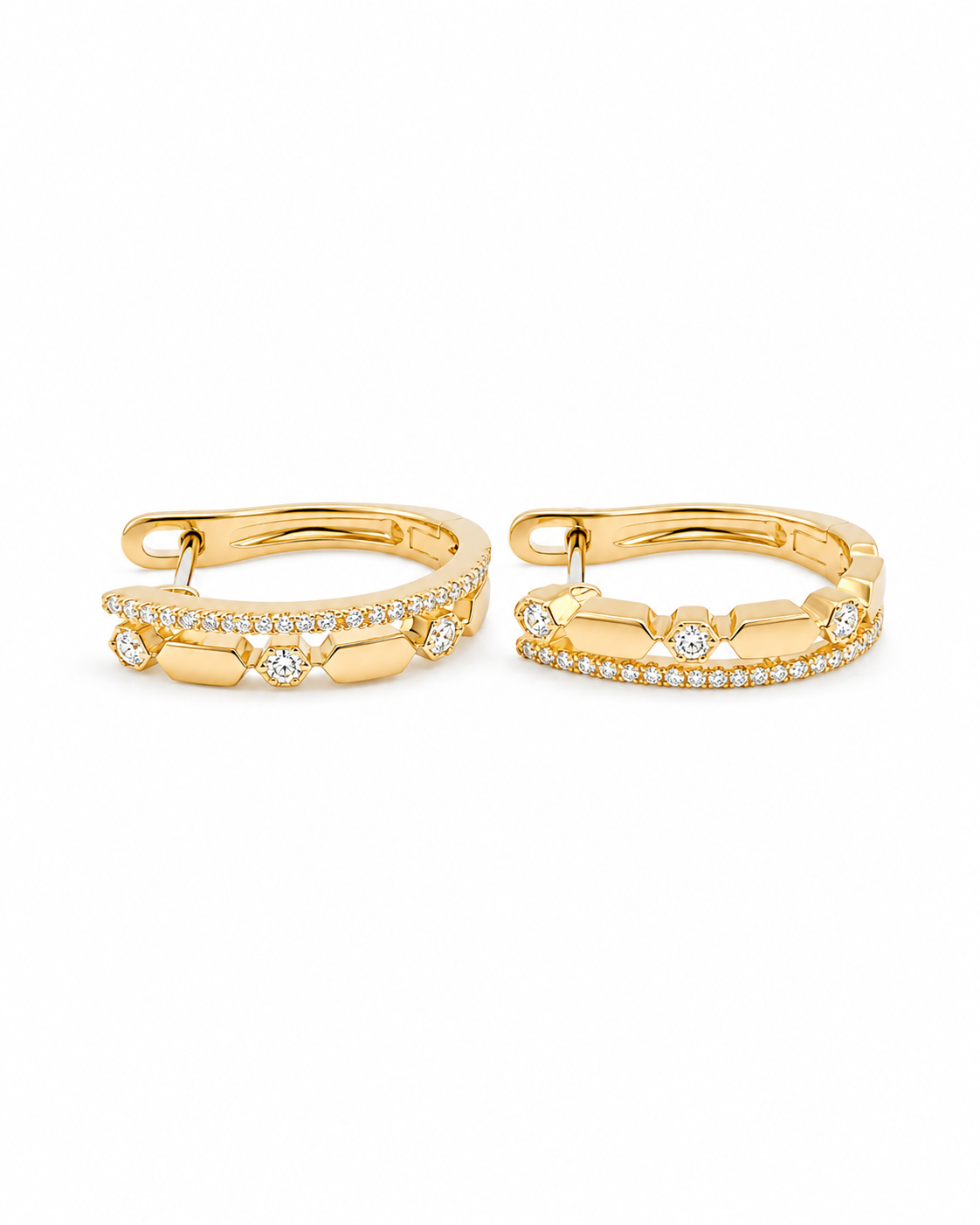 Classic Hoop Layered Diamond Earrings 14K