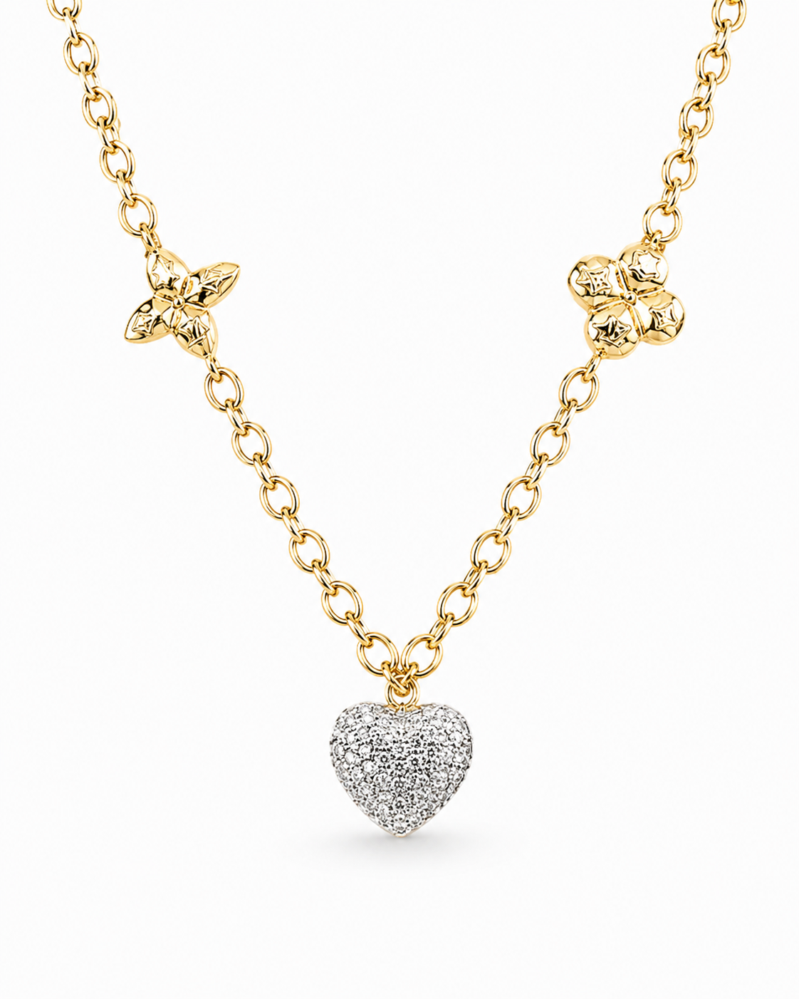 Classic Heart Clover Diamond Pave Necklace 18K