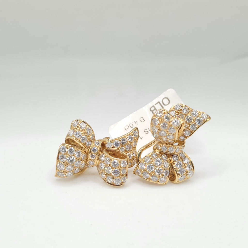 Golden Ribbon Paved Diamond Earrings 18K