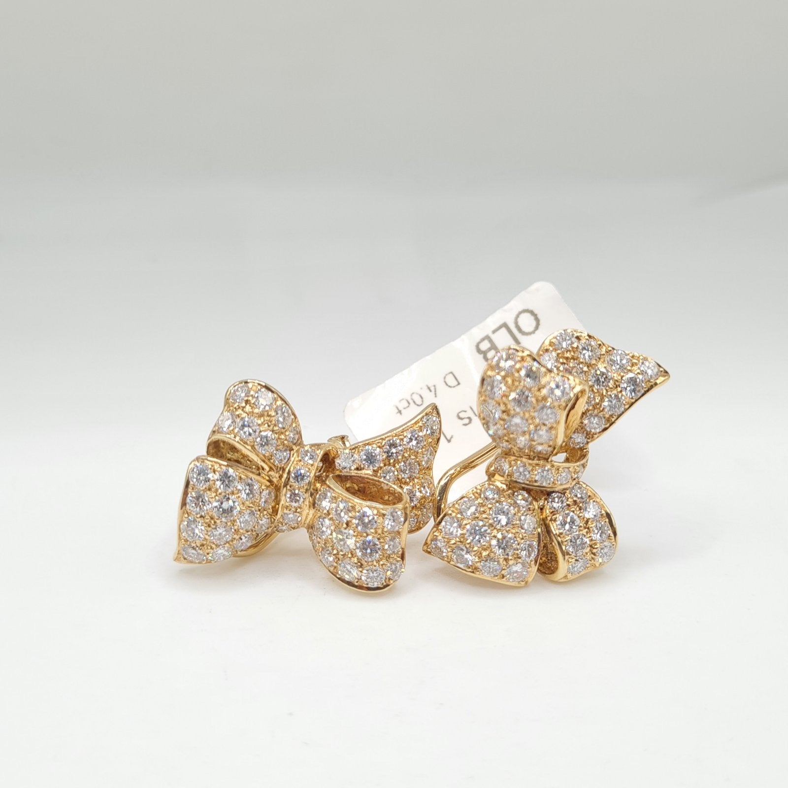 Golden Ribbon Paved Diamond Earrings 18K