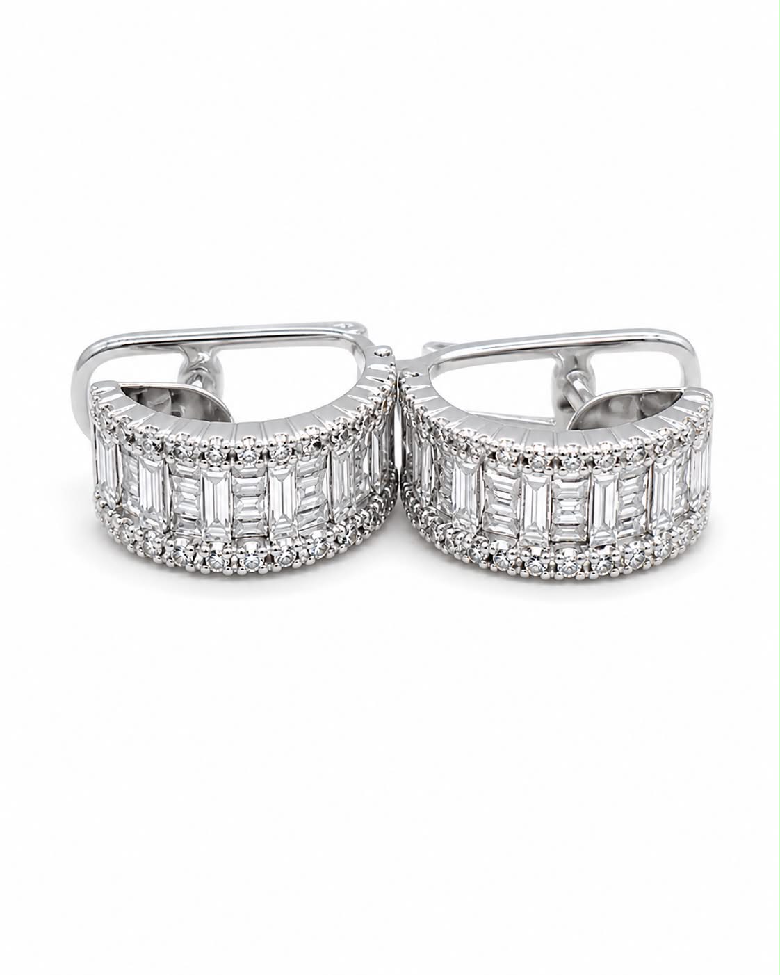 Classic Half Eternity Huggie Hoop Diamond Earrings 14K
