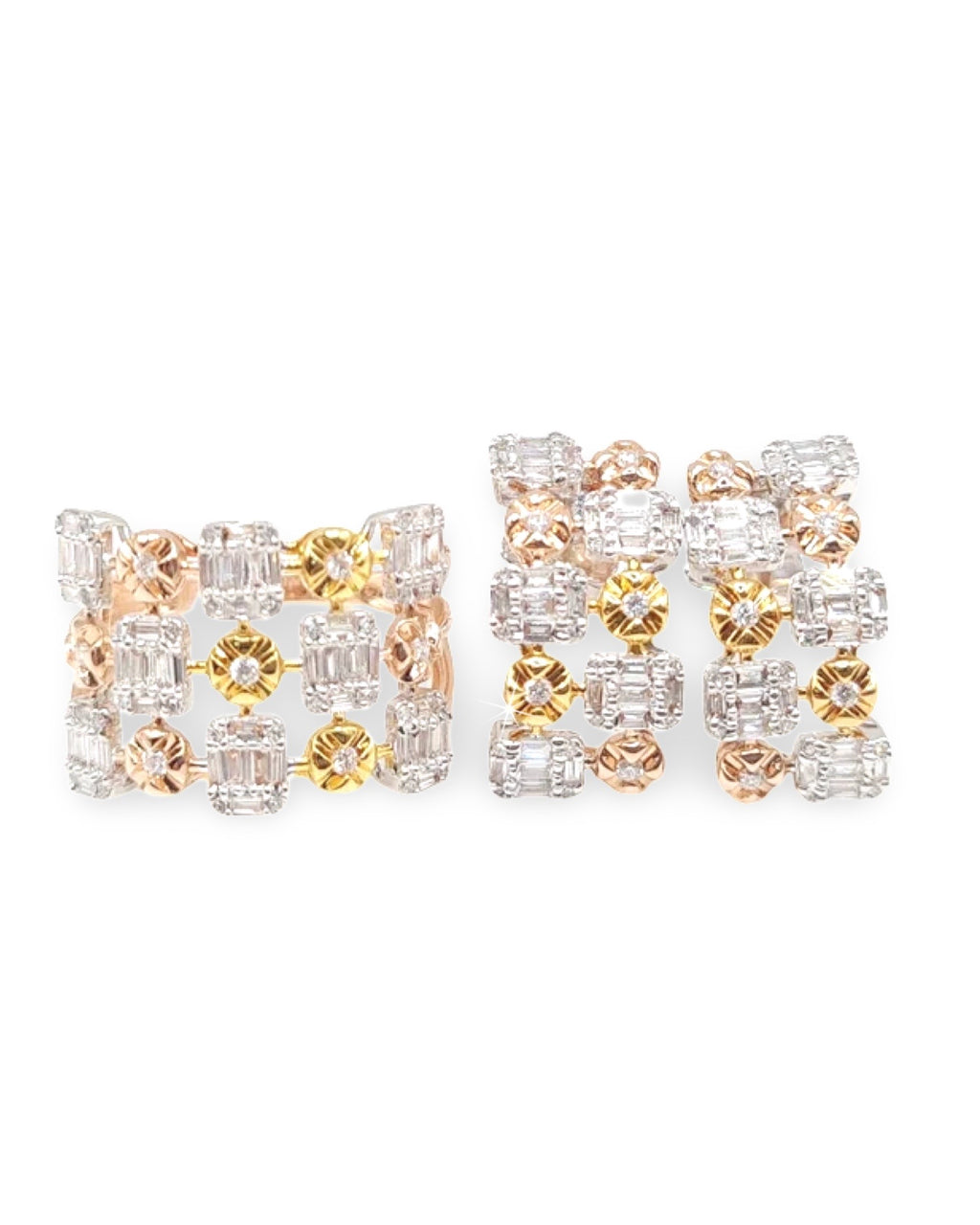Two Tone Layered Round Baguette Deco Diamond Jewelry Set 14K