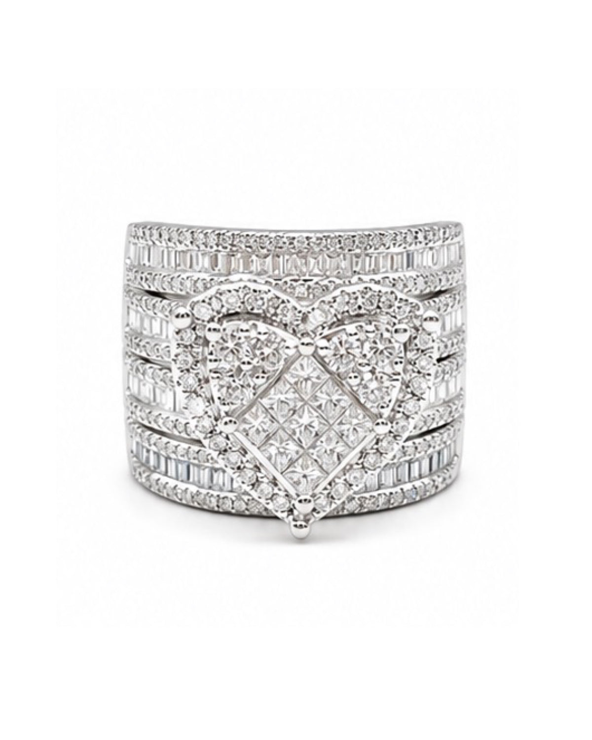 Classic Heart Invisible Setting Layered Half Eternity Diamond Ring 14K