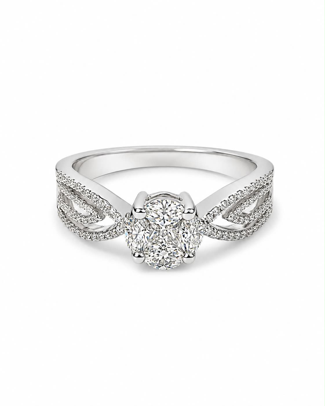 Classic Round Invisible Setting Paved Diamond Ring 18K