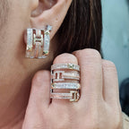 Three Tone Baguette Half Eternity Statement Diamond Jewelry Set 14K
