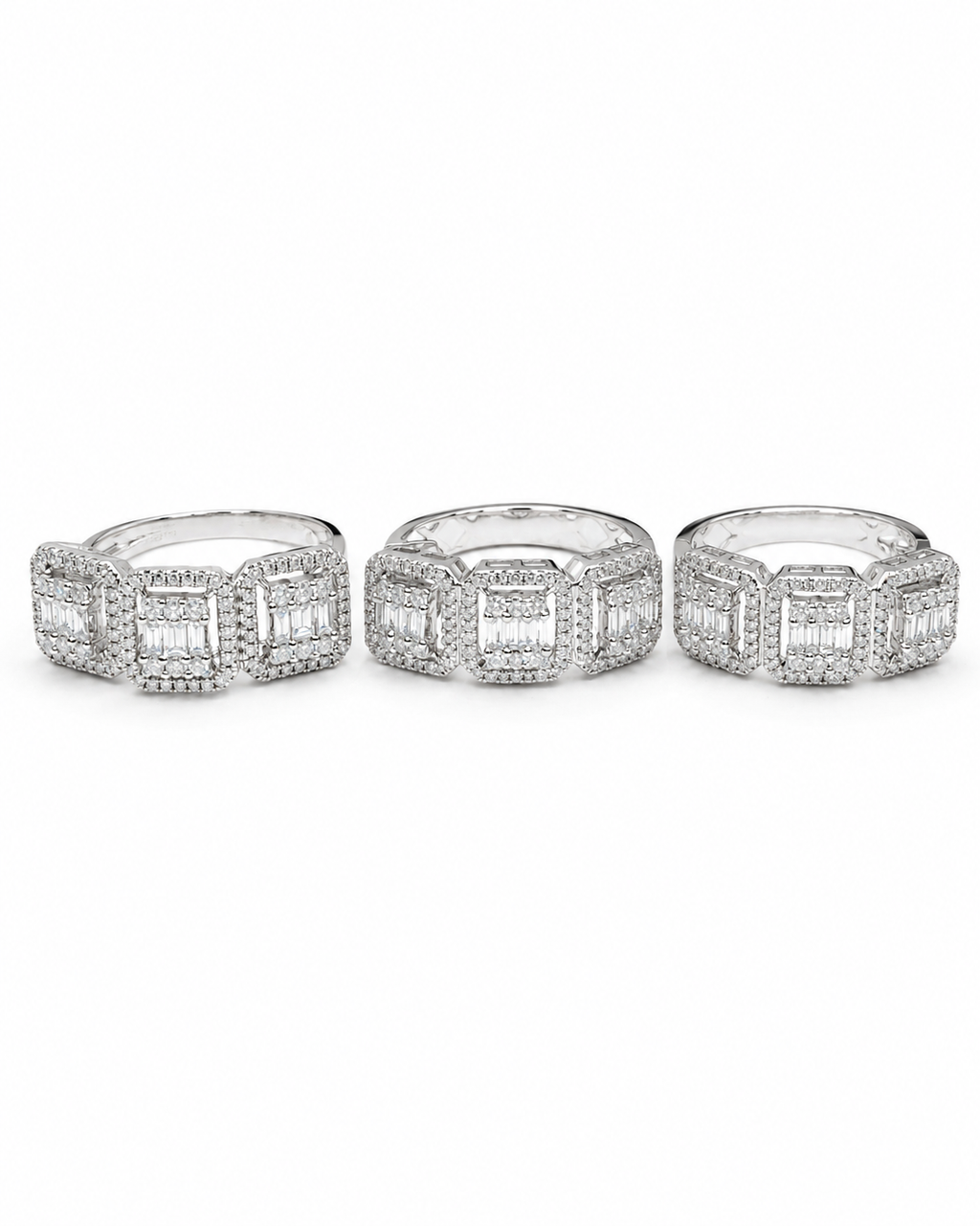 Classic Emerald Baguette Halo Hoop Diamond Jewelry Set 14K