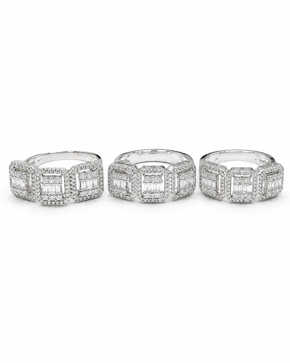 Classic Emerald Baguette Halo Hoop Diamond Jewelry Set 14K