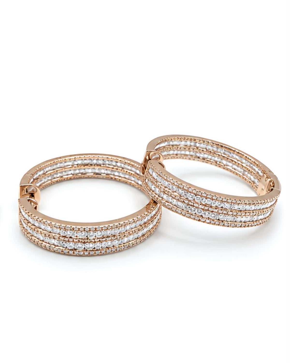 Classic Rosegold Layered Baguette Hoop Statement Diamond Earrings 14K