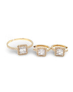 Classic Square Hoop Halo Paved Diamond Jewelry Set 14K