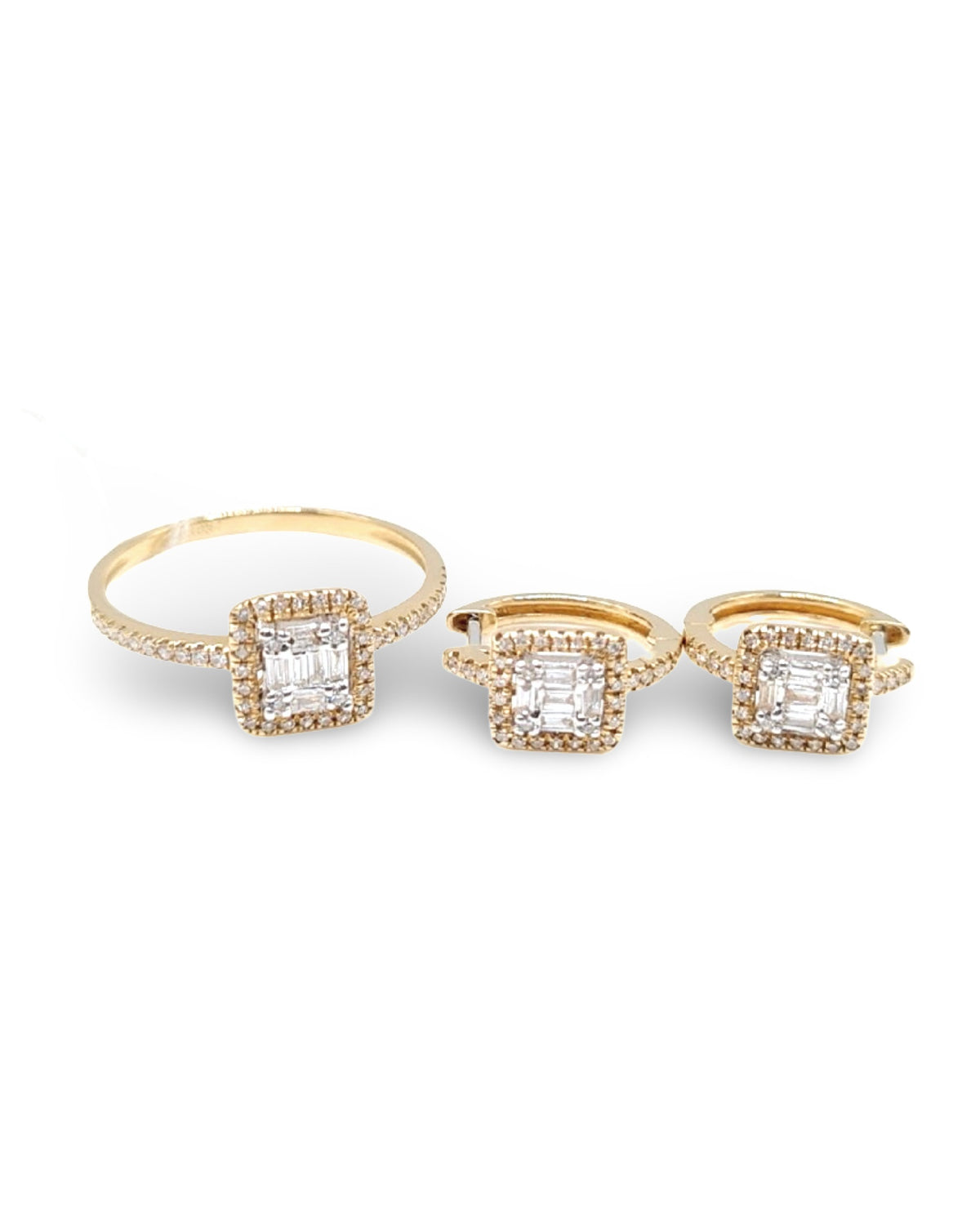 Classic Square Hoop Halo Paved Diamond Jewelry Set 14K