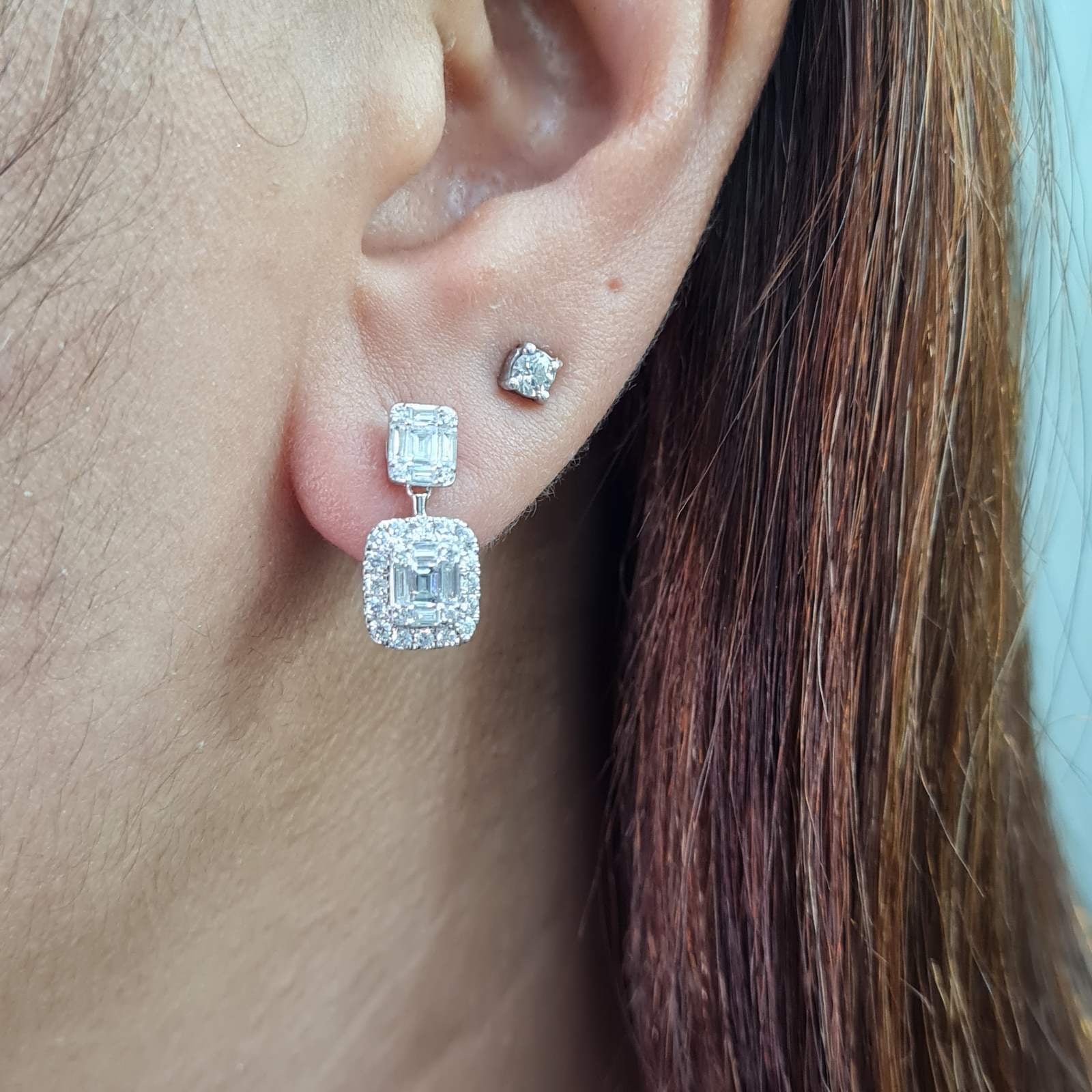 Classic Emerald Drop Dangle Diamond Earrings 18K
