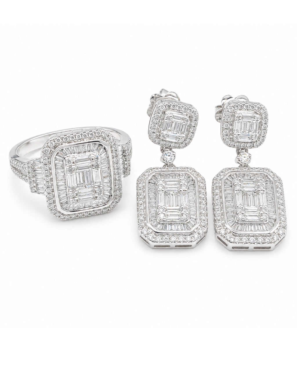 Classic Emerald Paved Dangling Diamond Jewelry Set 14K