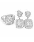 Classic Emerald Paved Dangling Diamond Jewelry Set 14K