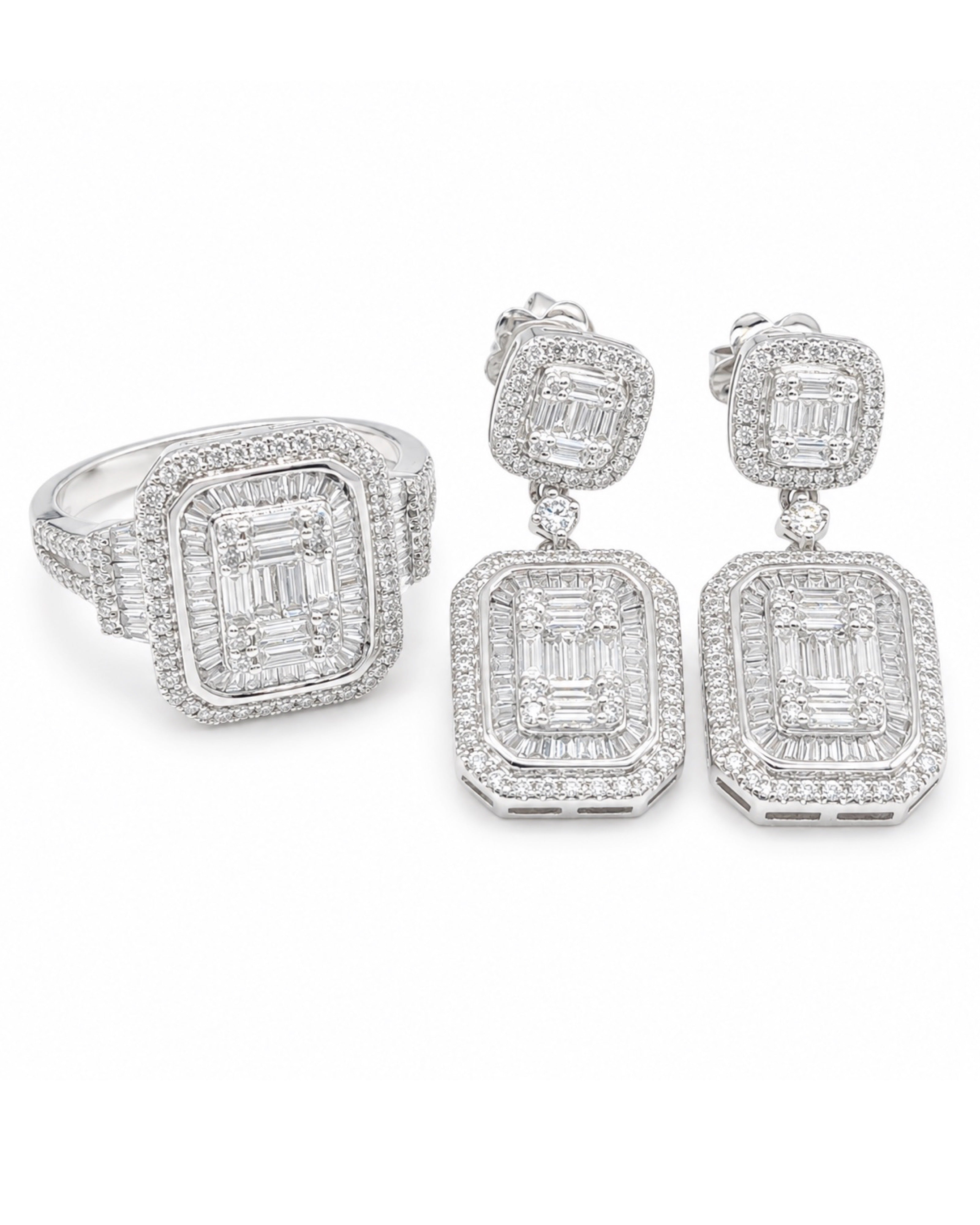Classic Emerald Paved Dangling Diamond Jewelry Set 14K
