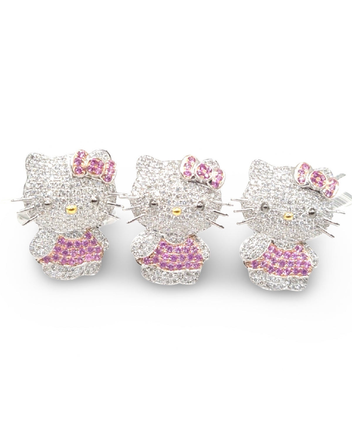 Pink Ruby Gemstones Hello Kitty Statement Diamond Jewelry Set 14K