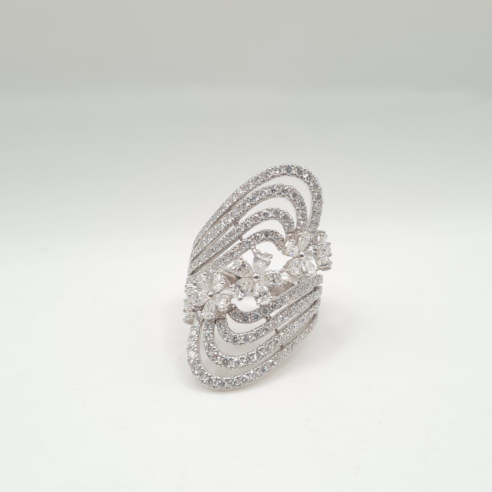 Floral Cluster Paved Statement Diamond Ring 14K
