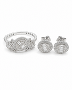 Classic Oval Halo Baguette Deco Diamond Jewelry Set 14K