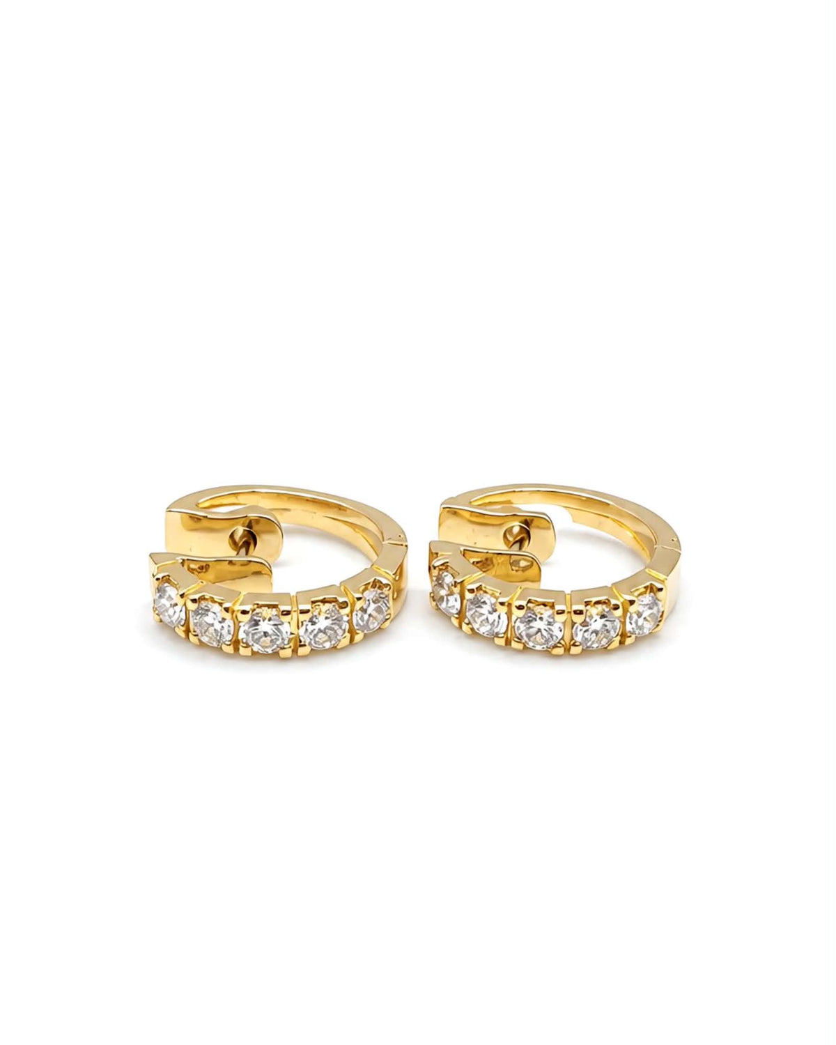 Classic Golden Round Hoop Diamond Earrings 14K