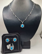 Turquoise Gemstones Floral Deco Diamond Jewelry Set 14K