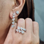 Classic Pear Baguette Overlap Dangling Diamond Jewelry Set 14K