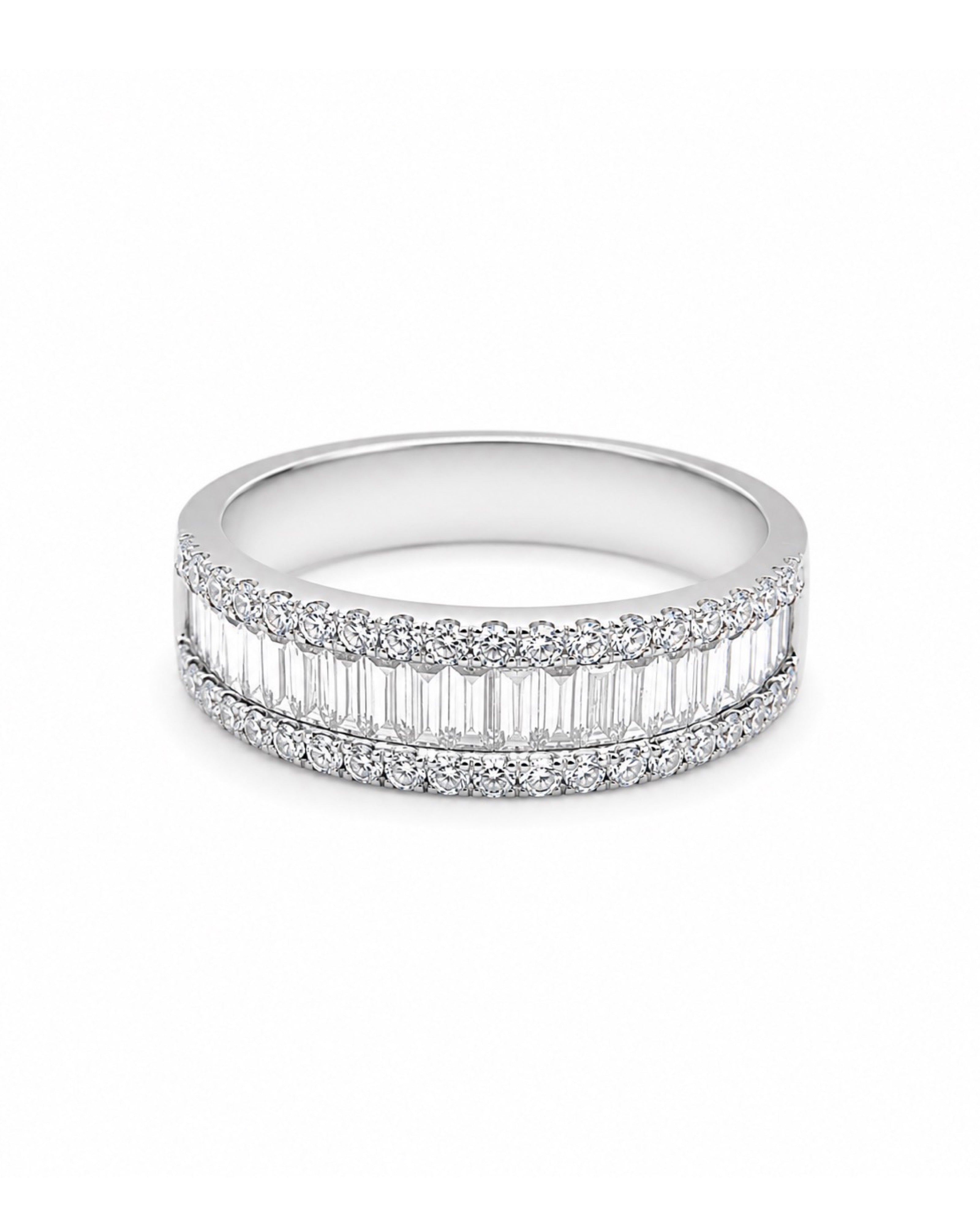 Classic Baguette Half Eternity Band Diamond Ring 18K