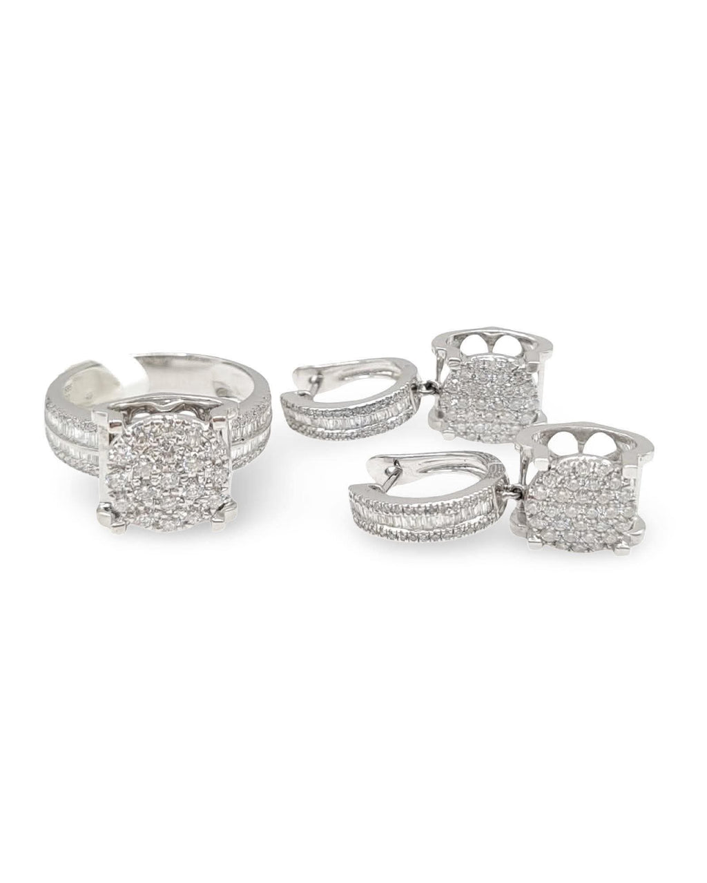 Classic Round Paved Dangling Hoop Diamond Jewelry Set 14K