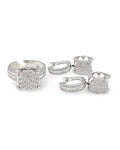 Classic Round Paved Dangling Hoop Diamond Jewelry Set 14K