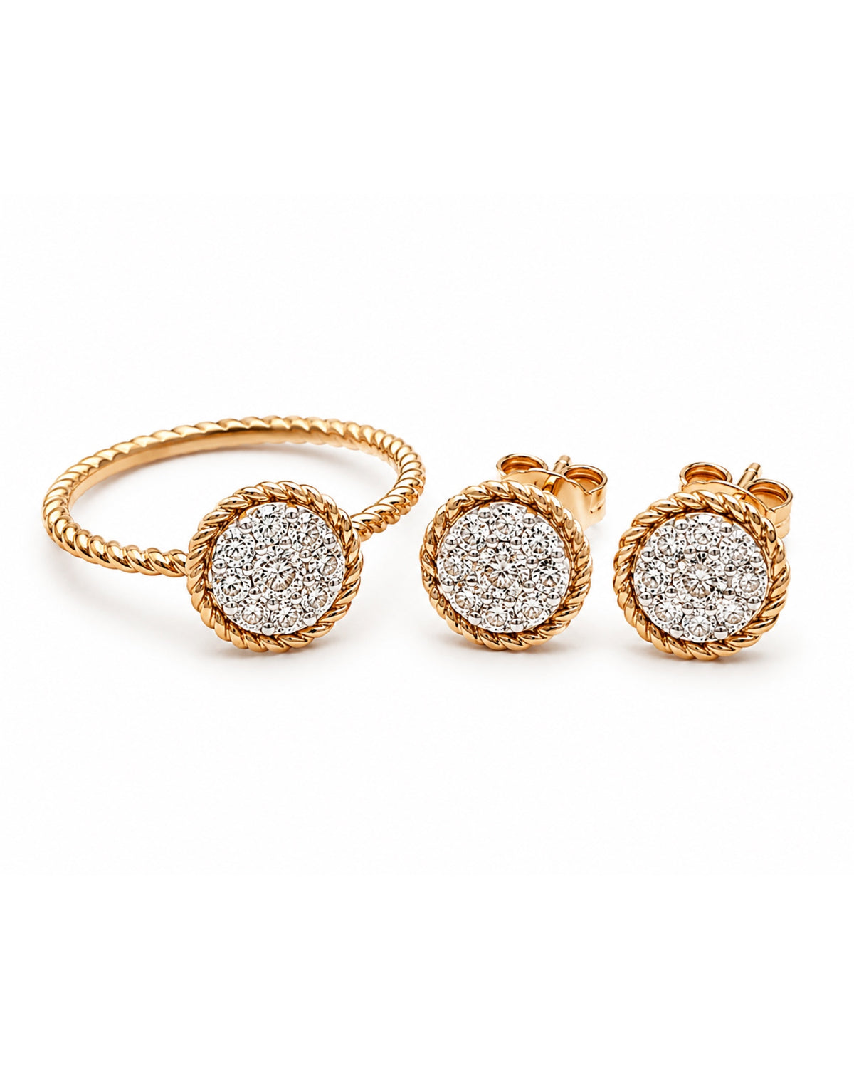 Classic Round Beaded Diamond Jewelry Set 14K