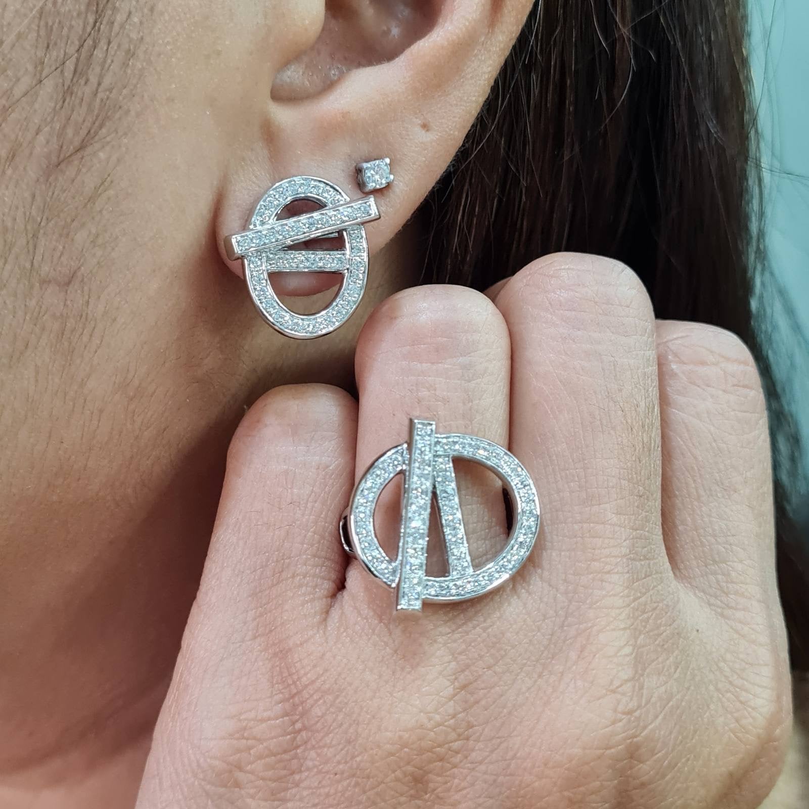 Oval Round Deco Diamond Jewelry Set 14K