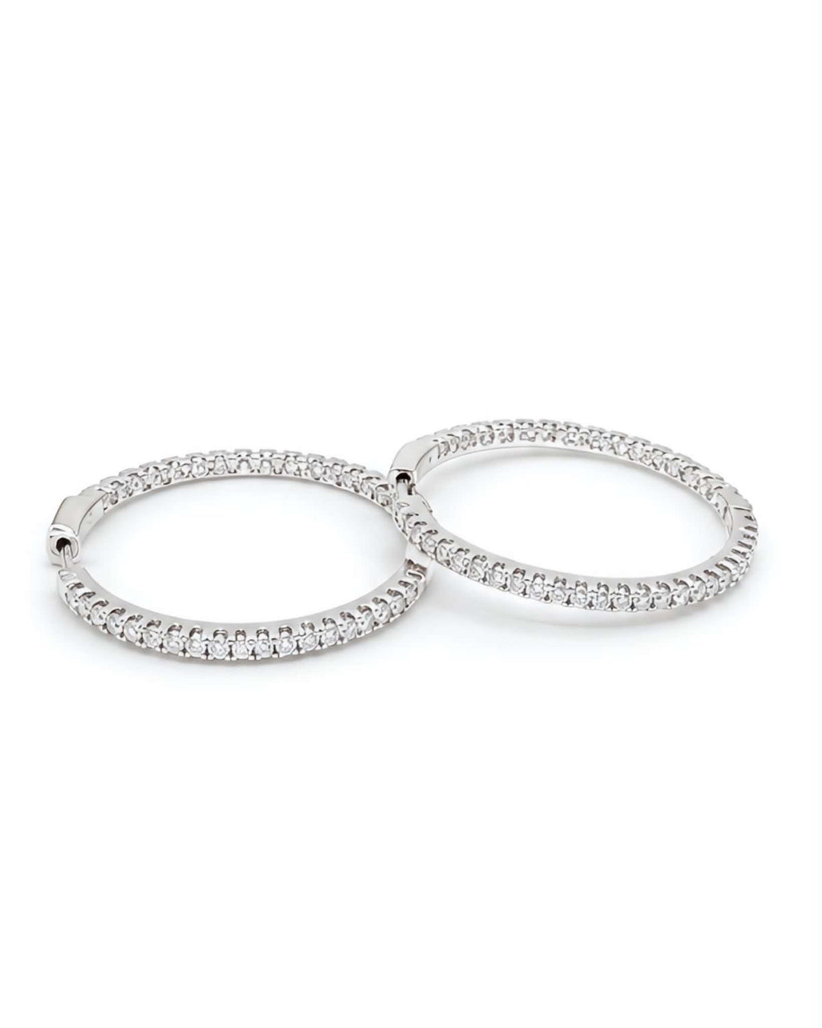 Classic Round Full Eternity Hoop Diamond Earrings 14K