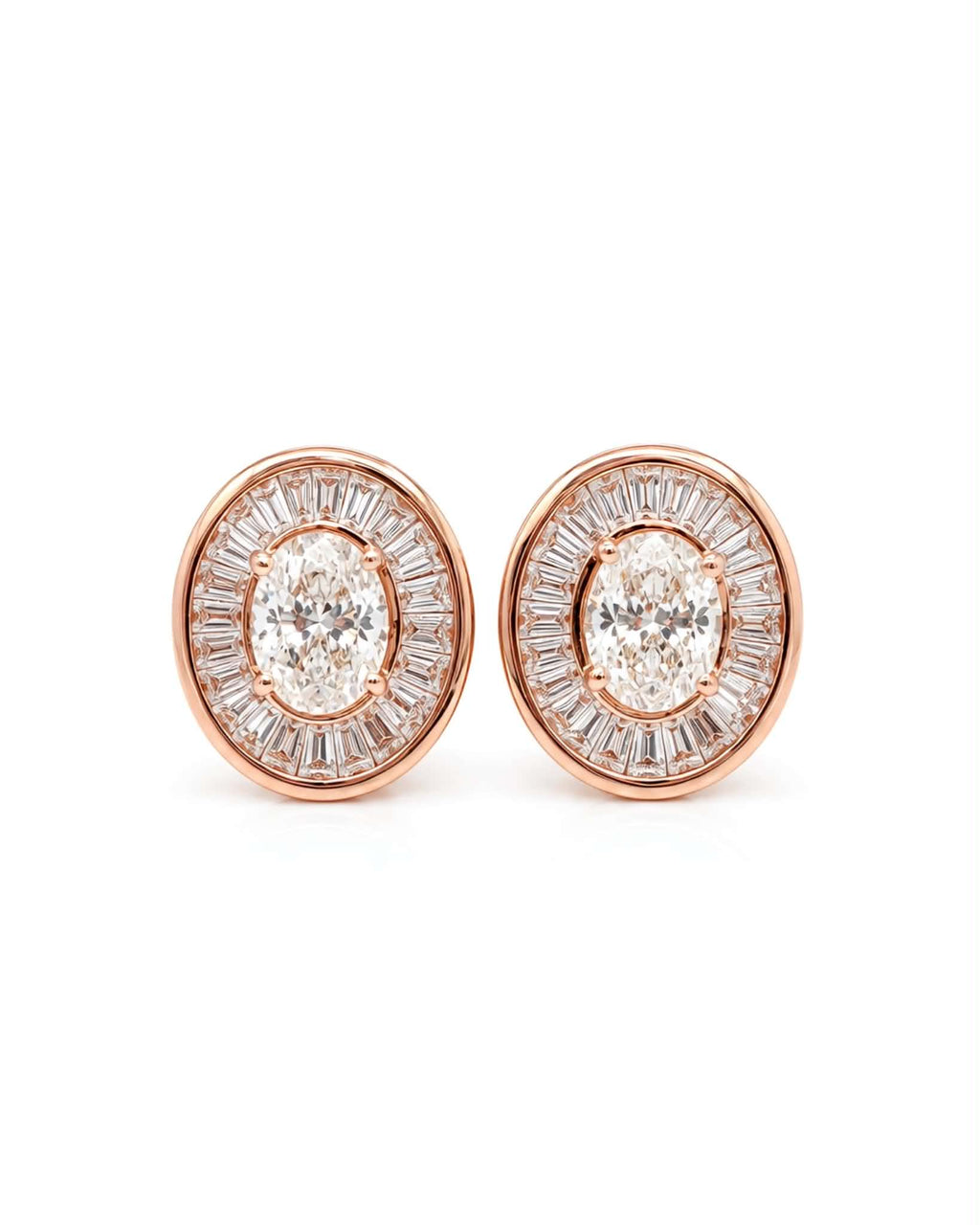 Classic 3cts Oval Halo Solitaire Rosegold Stud Diamond Earrings 18K