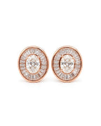 Classic 3cts Oval Halo Solitaire Rosegold Stud Diamond Earrings 18K