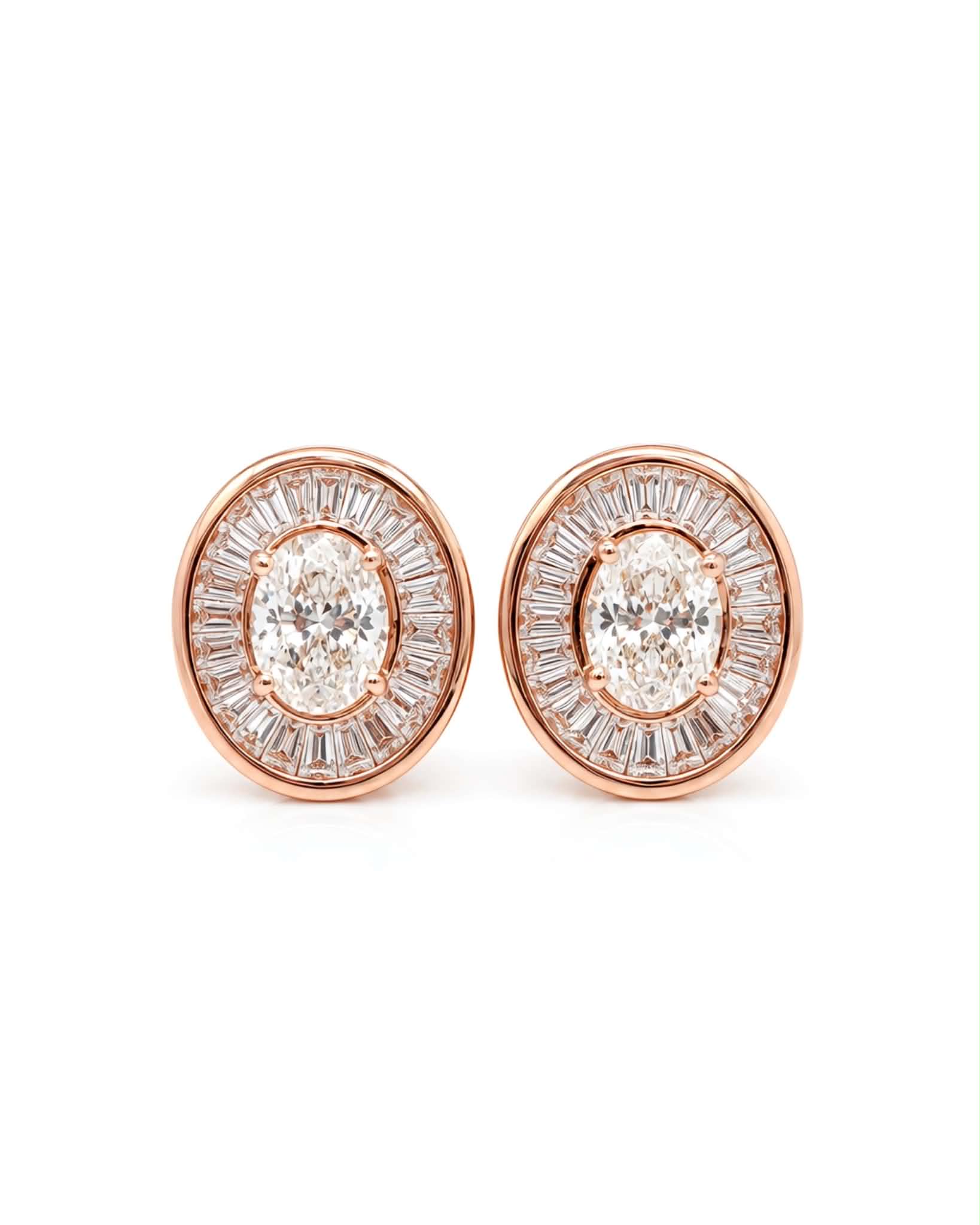 Classic 3cts Oval Halo Solitaire Rosegold Stud Diamond Earrings 18K