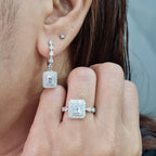 Classic Emerald Dangling Paved Hoop Diamond Jewelry Set 14K