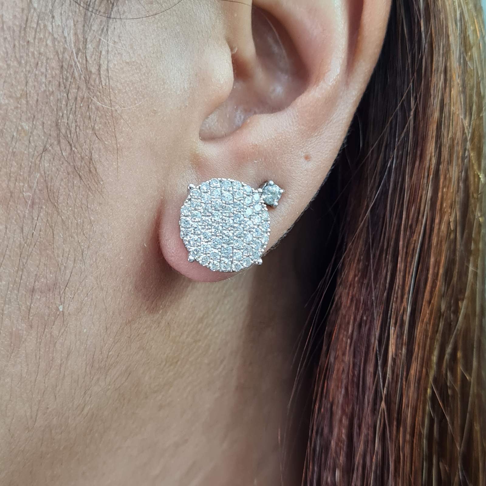 Classic Round Paved Diamond Earrings 14K