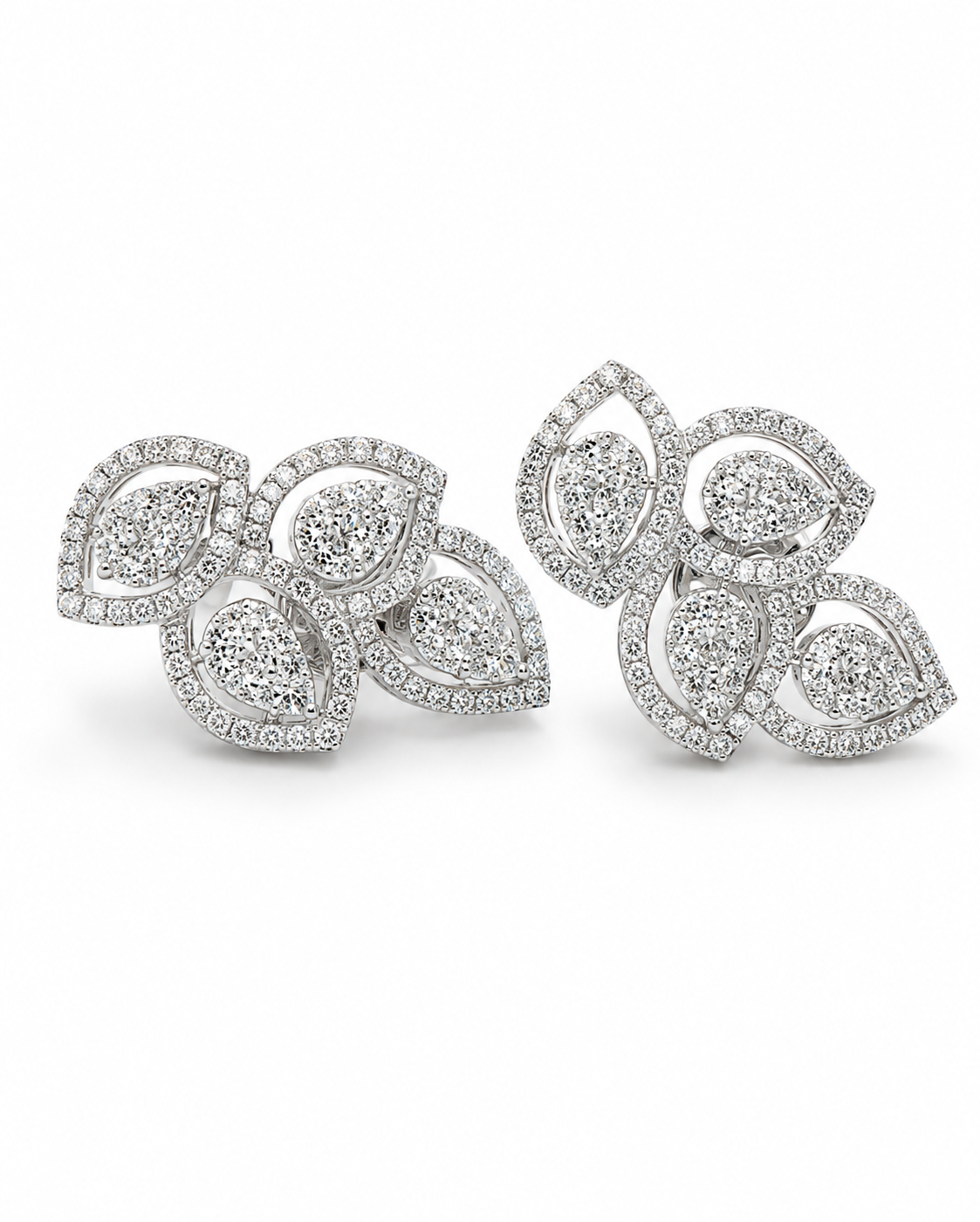 Classic Pear Halo Leaf Cluster Diamond Earrings 18K