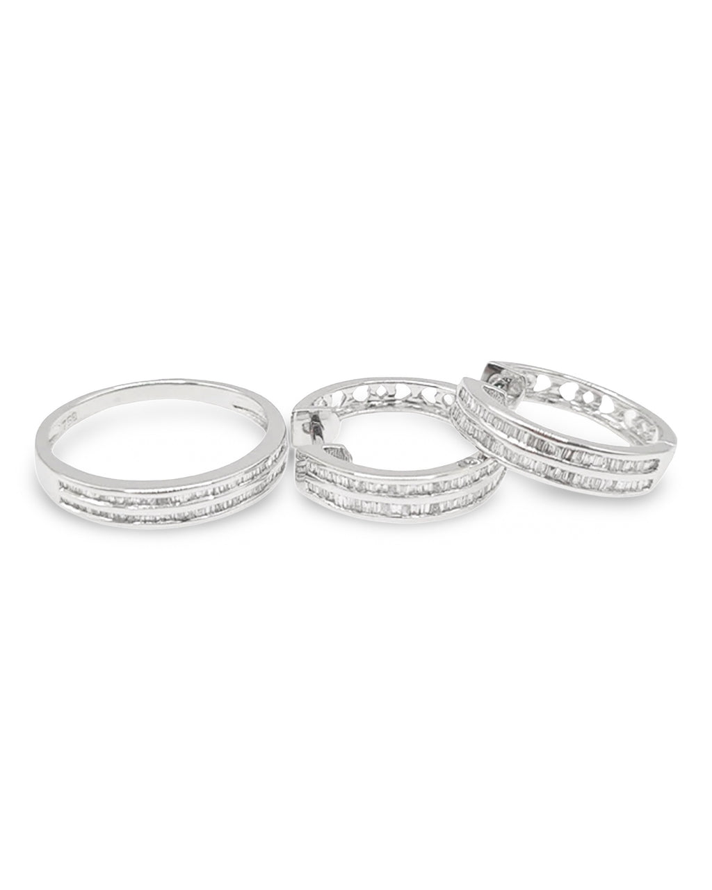 Classic Hoop Half Eternity Layered Diamond Jewelry Set 18K